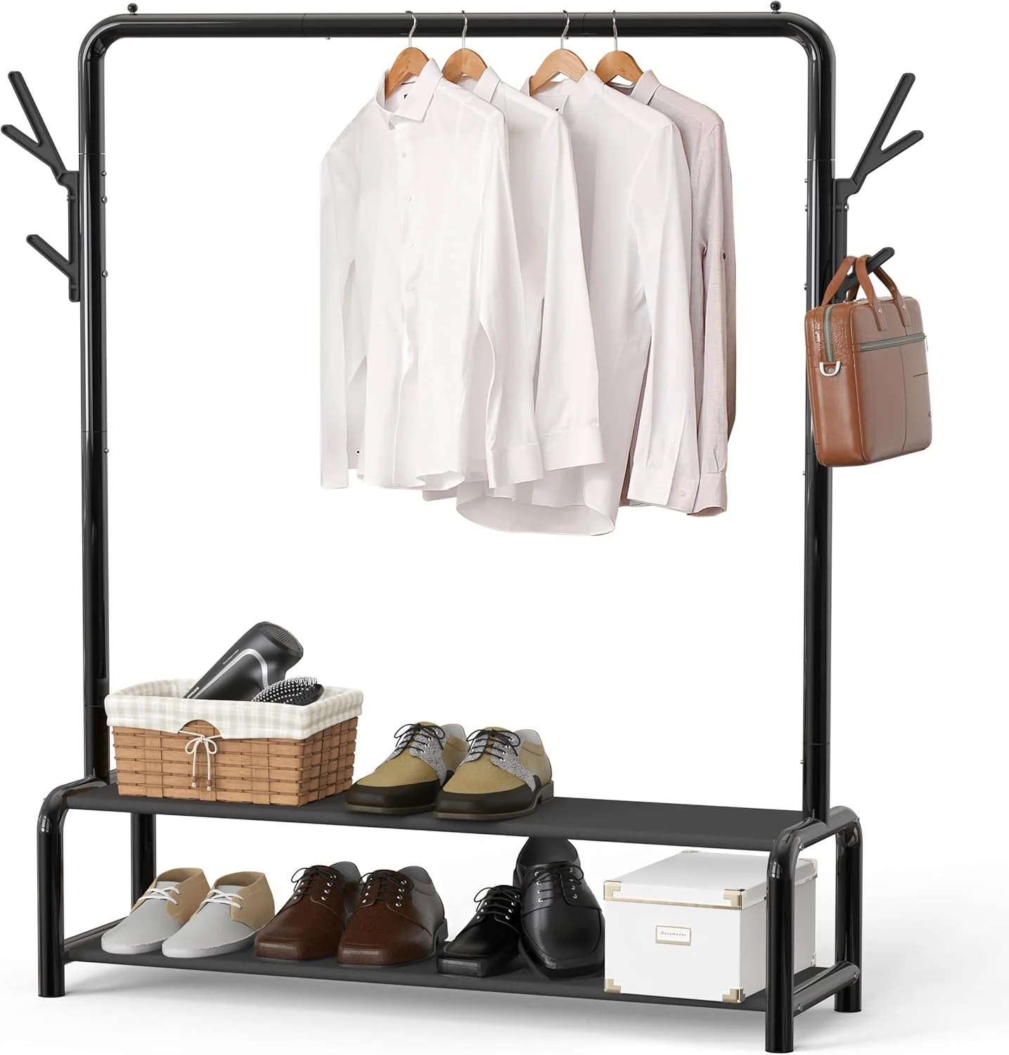 Simple Houseware 52 W Freestanding Closet Garment Rack with Shelves, Black - Image 2