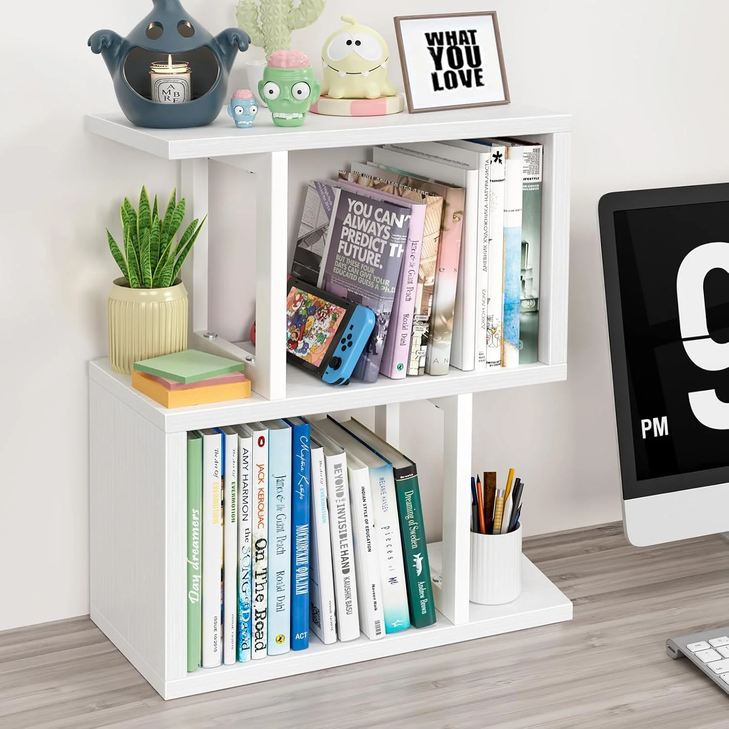 Small Desktop Bookshelf for Top of Desk Shelf - Mini White Table Bookcase 3-Tier Shelves Storage Book Organizer Hutch for Dorm Office College - Image 3