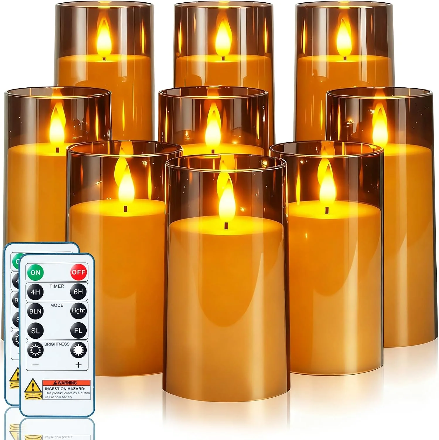 Gray Flickering Flameless Candles, Battery Operated Acrylic LED Pillar Candles with Remote Control and Timer, Halloween Decor, Set of 5