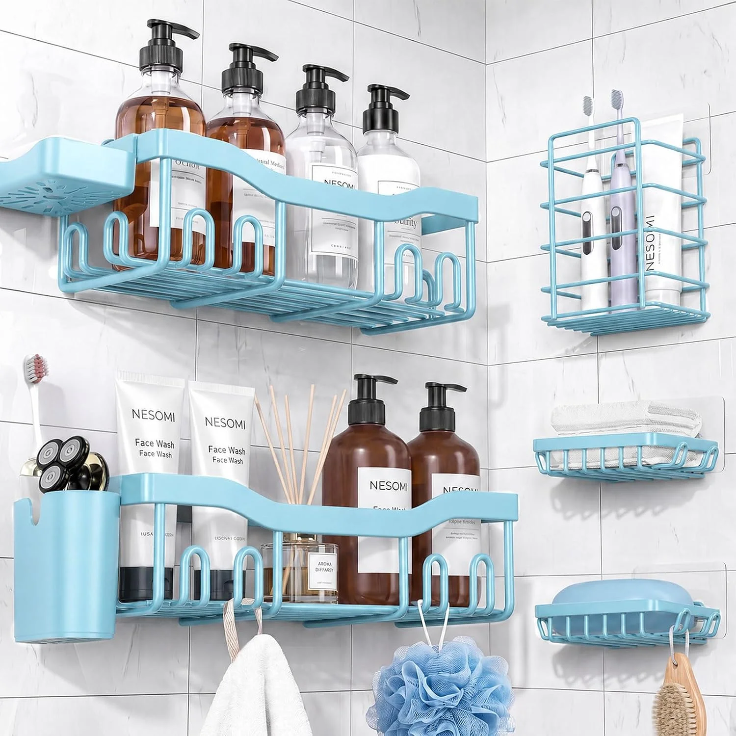 7-Pack Shower Caddy Adhesive, Stainless Steel Shower Organizer Shelf - Image 6