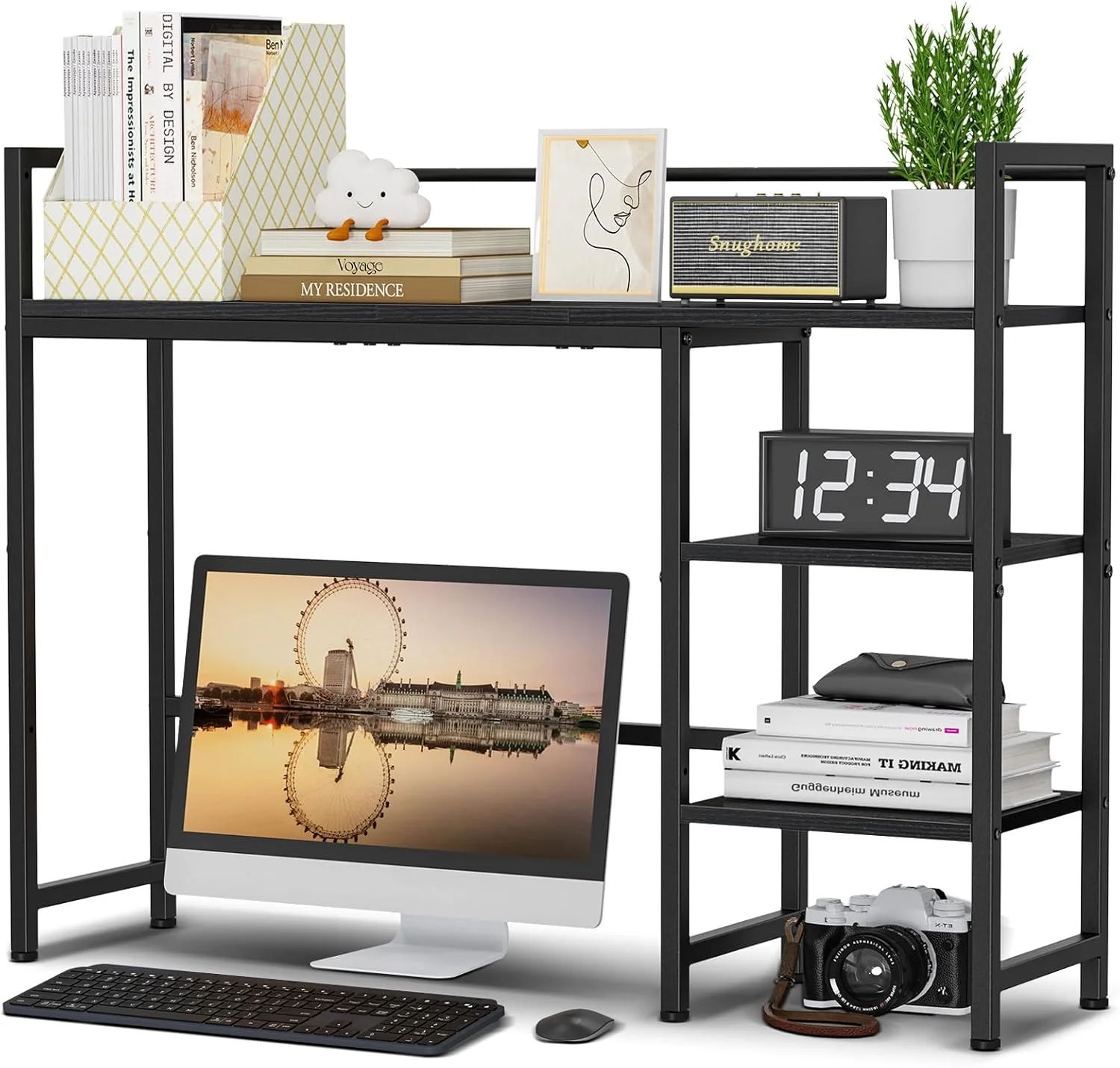 Desk Shelf, 38.6 Desktop Organizer Shelf, Desk Hutch for Computer Monitor, 4 Tier Desk Display Rack, Wood Desktop Bookshelf Storage Rack for Home Office Dorm, Rustic Brown - Image 6