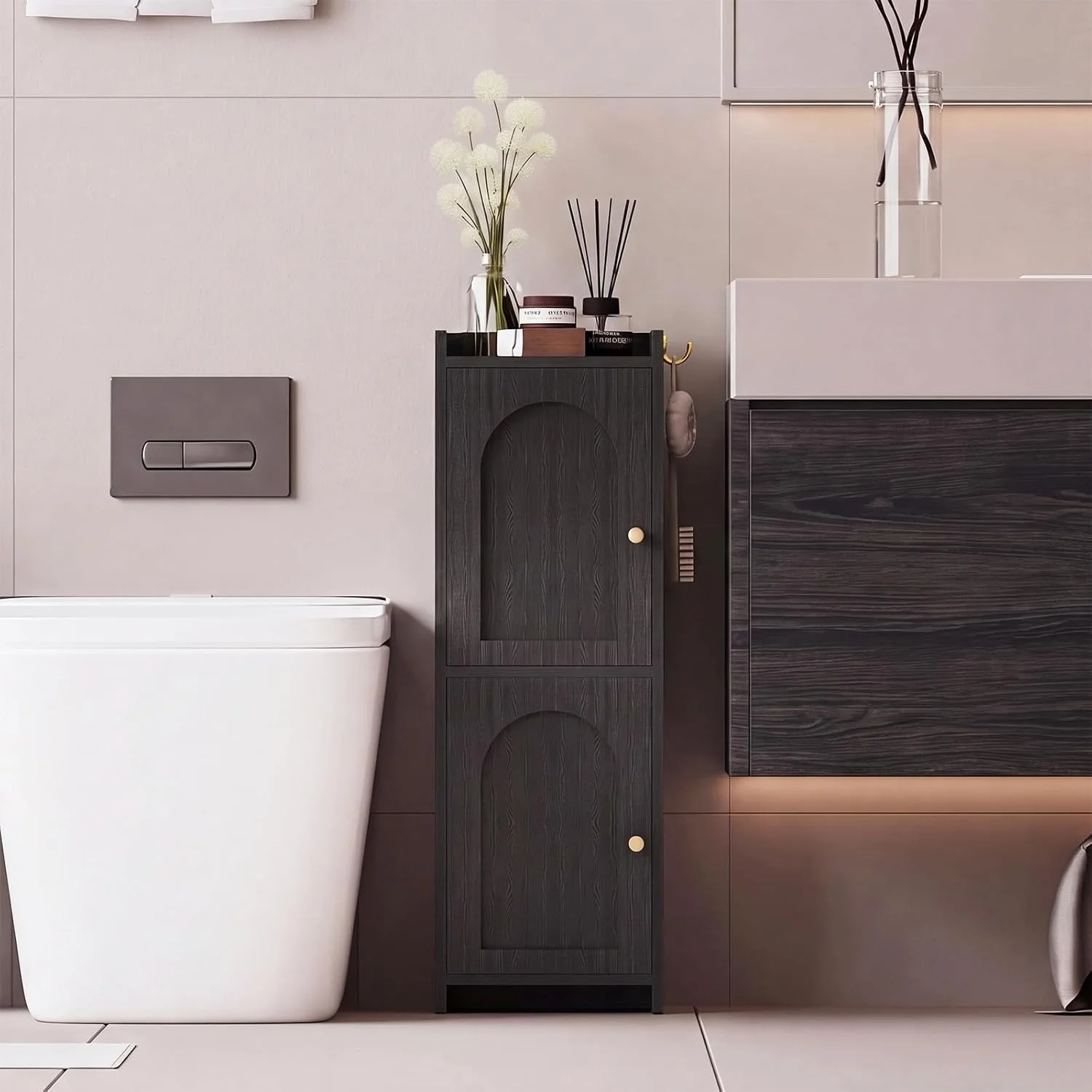 Rattan Bathroom Storage Cabinet with 2 Doors and Adjustable Shelf - Image 6