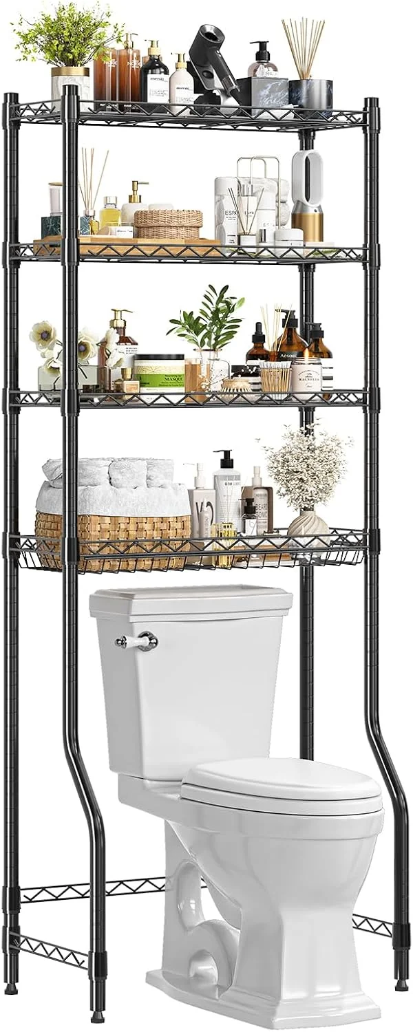 Trending Over The Toilet Storage Cabinet, Metal Bathroom Shelf Organizer with Paper Holder and Hooks, 3 Tier, Black - Image 6