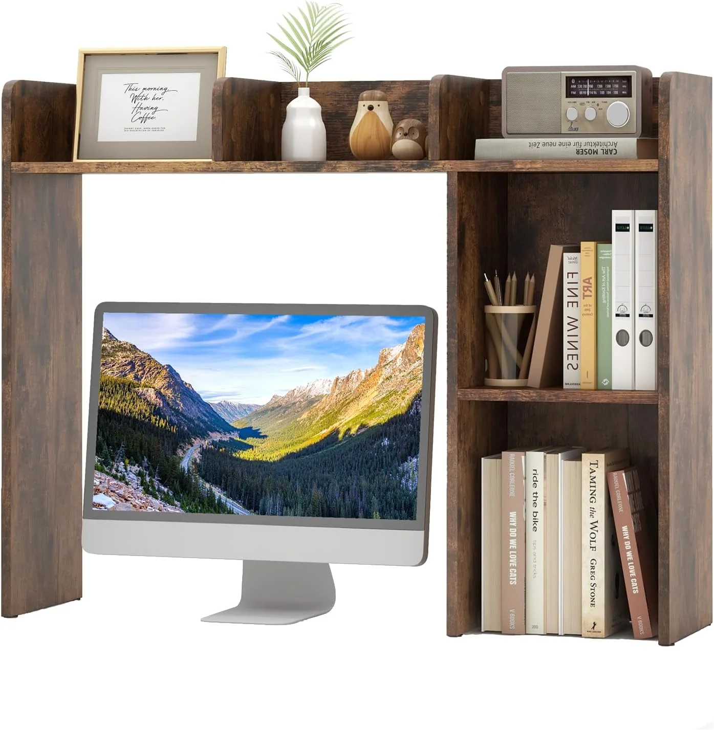 Desktop Bookshelf, Countertop Storage Hutch with 5 Shelves for Computer Desk, 3-Tier Display Rack, Multipurpose Wood Storage Organizer for Dorm Office Home - Image 28