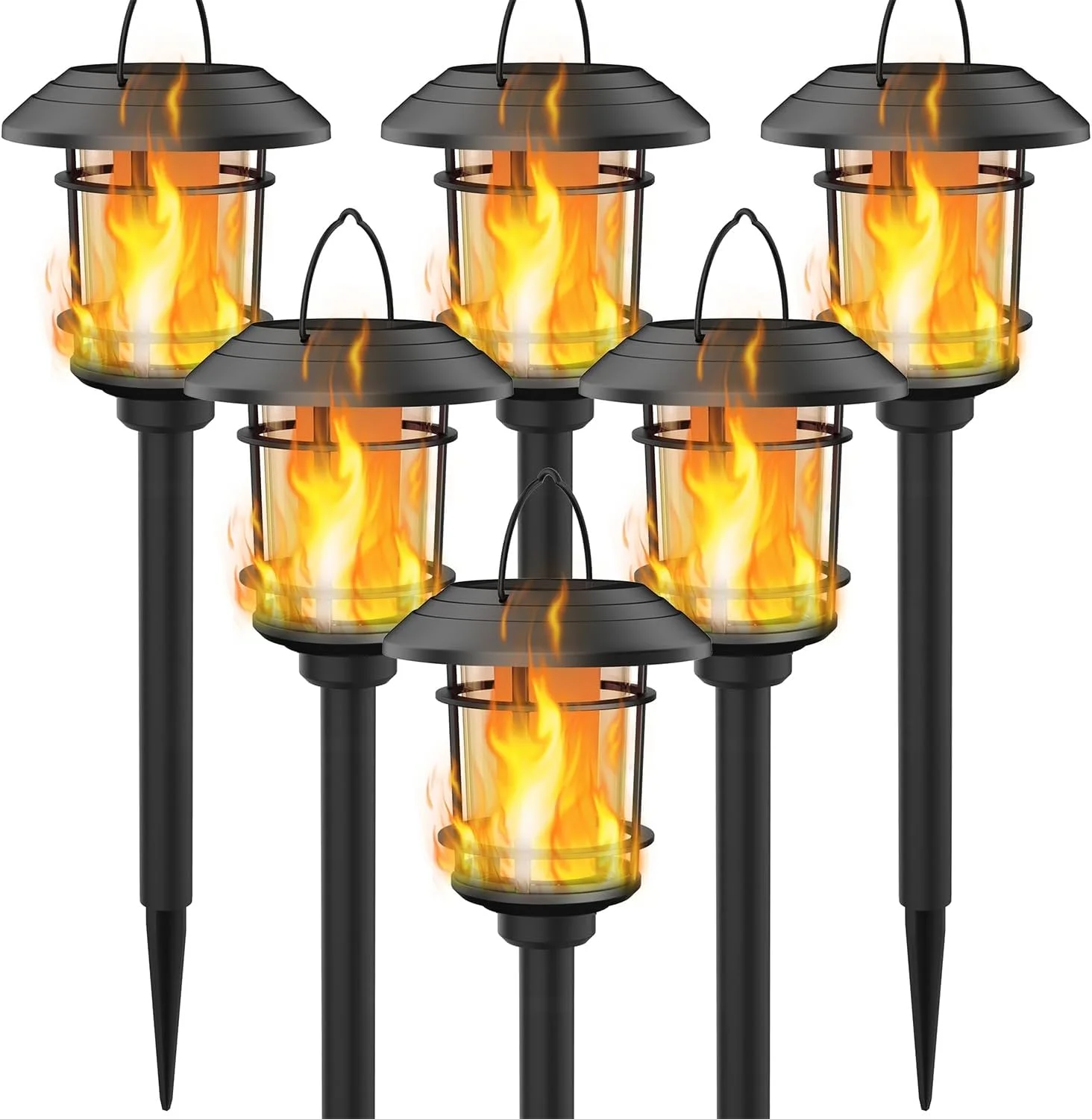6 Pack Solar Flame Torch Lights Outdoor, Halloween Dual Use Flickering Flame Garden Light, Christmas Hanging Lanterns - Image 3
