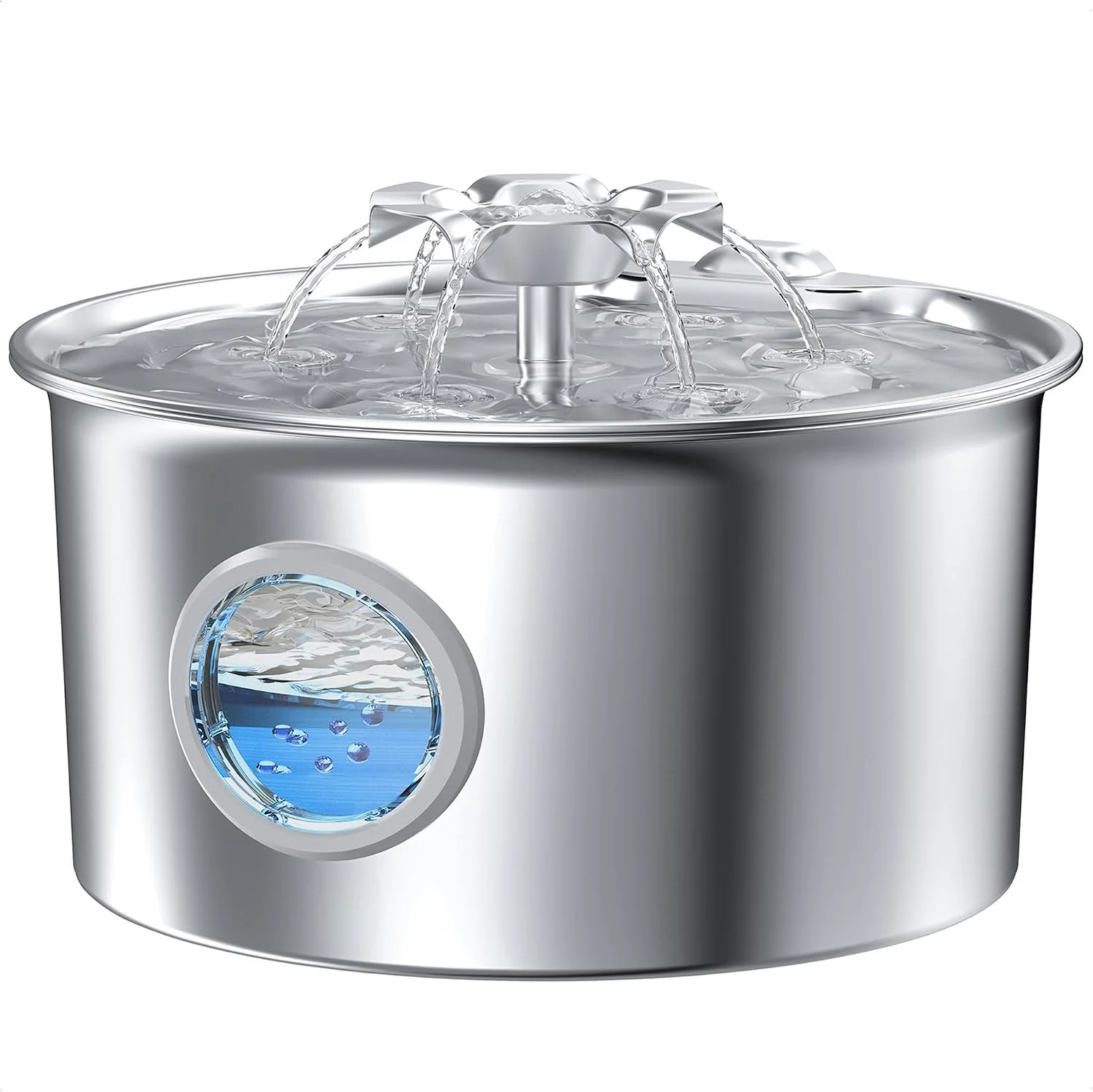 Stainless Steel Cat Water Fountain: Cat Fountain - 2.6L/88oz Automatic Pet Water Dispenser Flower - Dog Drinking Dispenser with Water Level Window - with 6 Filters + 3 Sponges - Image 3