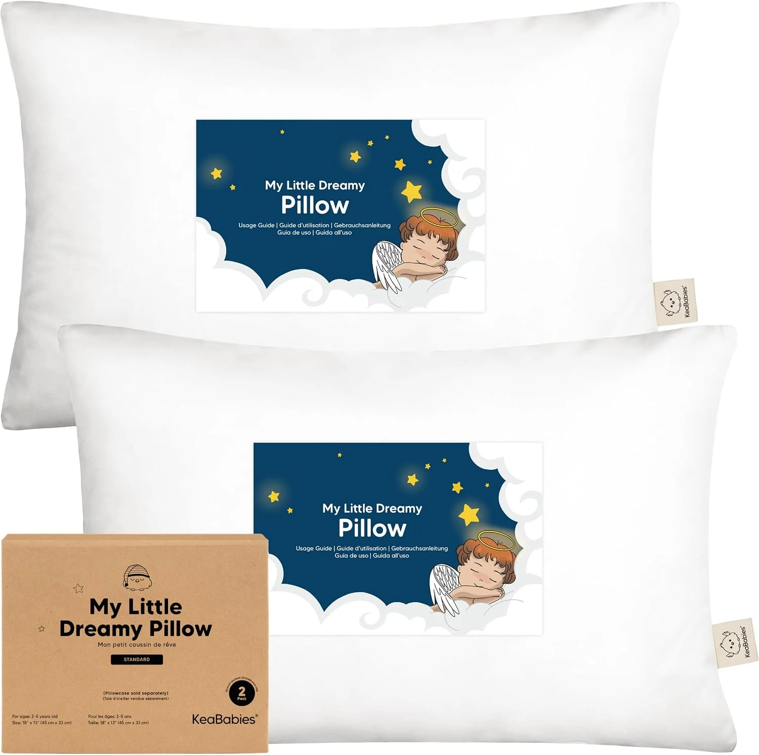 KeaBabies 2pk Toddler Pillows 2 Year Old to 5,13x18 Kids Pillow(Soft White) - Image 2