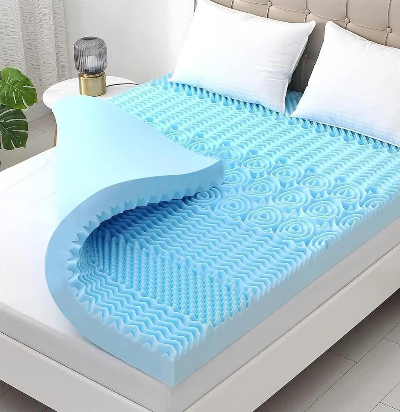 YUGYVOB Mattress Topper Queen, Foam Queen Mattress Topper, Cooling Gel Infused Bed Topper, 7 Zone Egg Crate Foam, CertiPUR-US Certified, 2 Inch - Image 3