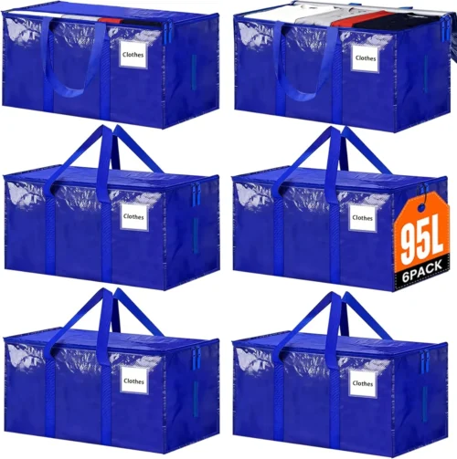 Alternative view of 8 Pack Extra Large Heavy Duty Moving Bags,Clear Large Storage Bags with Lids,Moving Boxes with Zippers & Reinforced Handles,Transparent Packing Bags for College Dorm,Traveling,Christmas Decorations