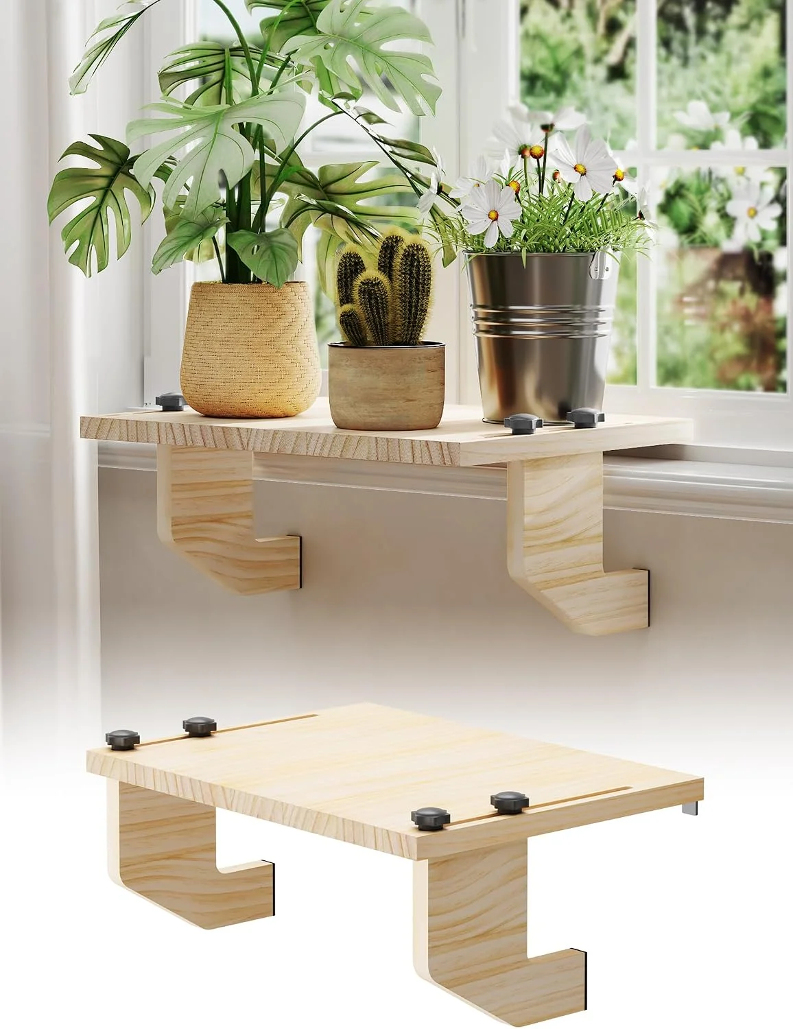 Window Sill Extender Plant Shelf, No Drill Wood Adjustable 21.2x11.8 - Image 2