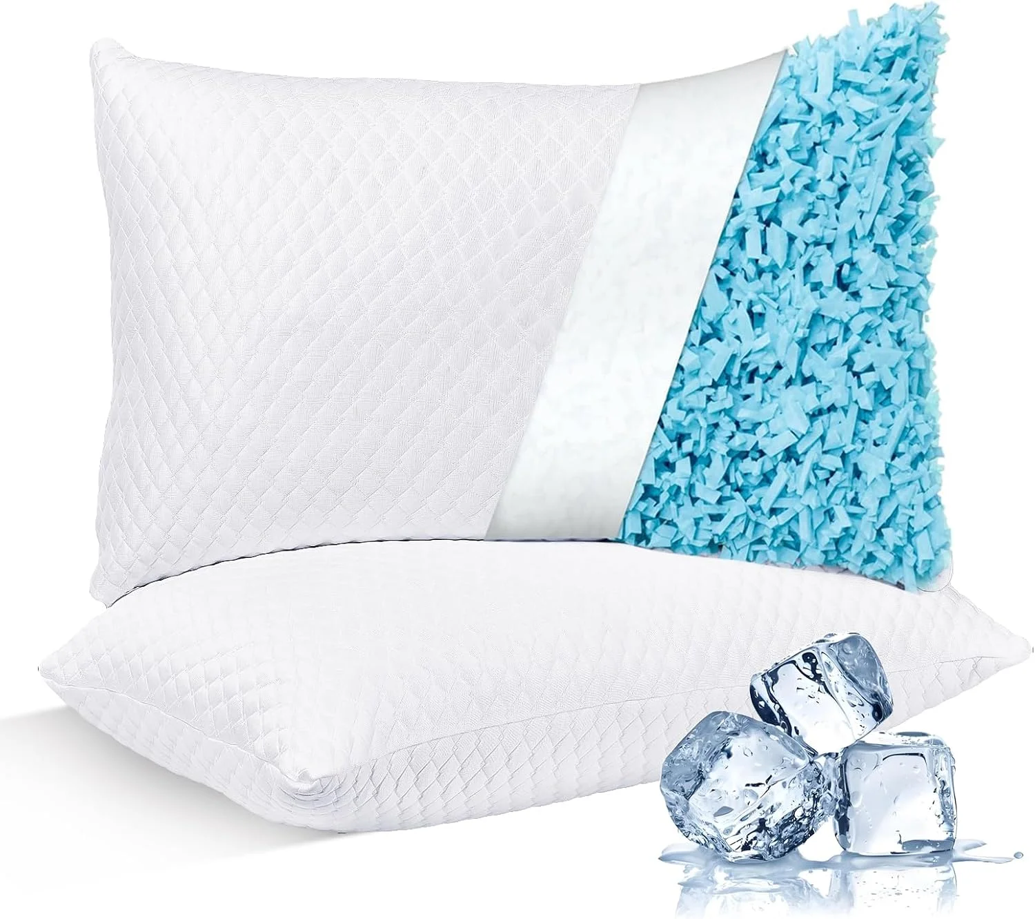 NTCOCO Shredded Memory Foam Bed Pillows for Sleeping Queen Size Set of 2,with Washable Removable Hypoallergenic Sleep Pillow for Back and Side Sleeper - Image 2