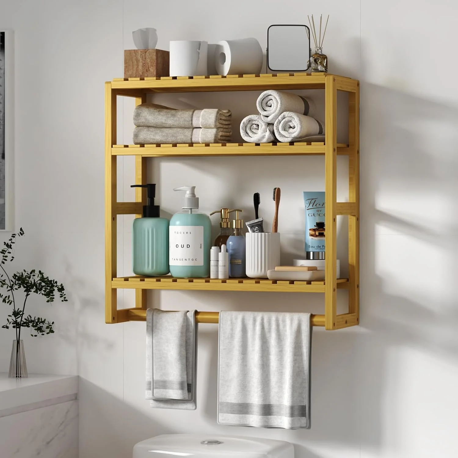 Over The Toilet Storage Bathroom Shelves Wall Mounted 3 Tier Black - Image 7