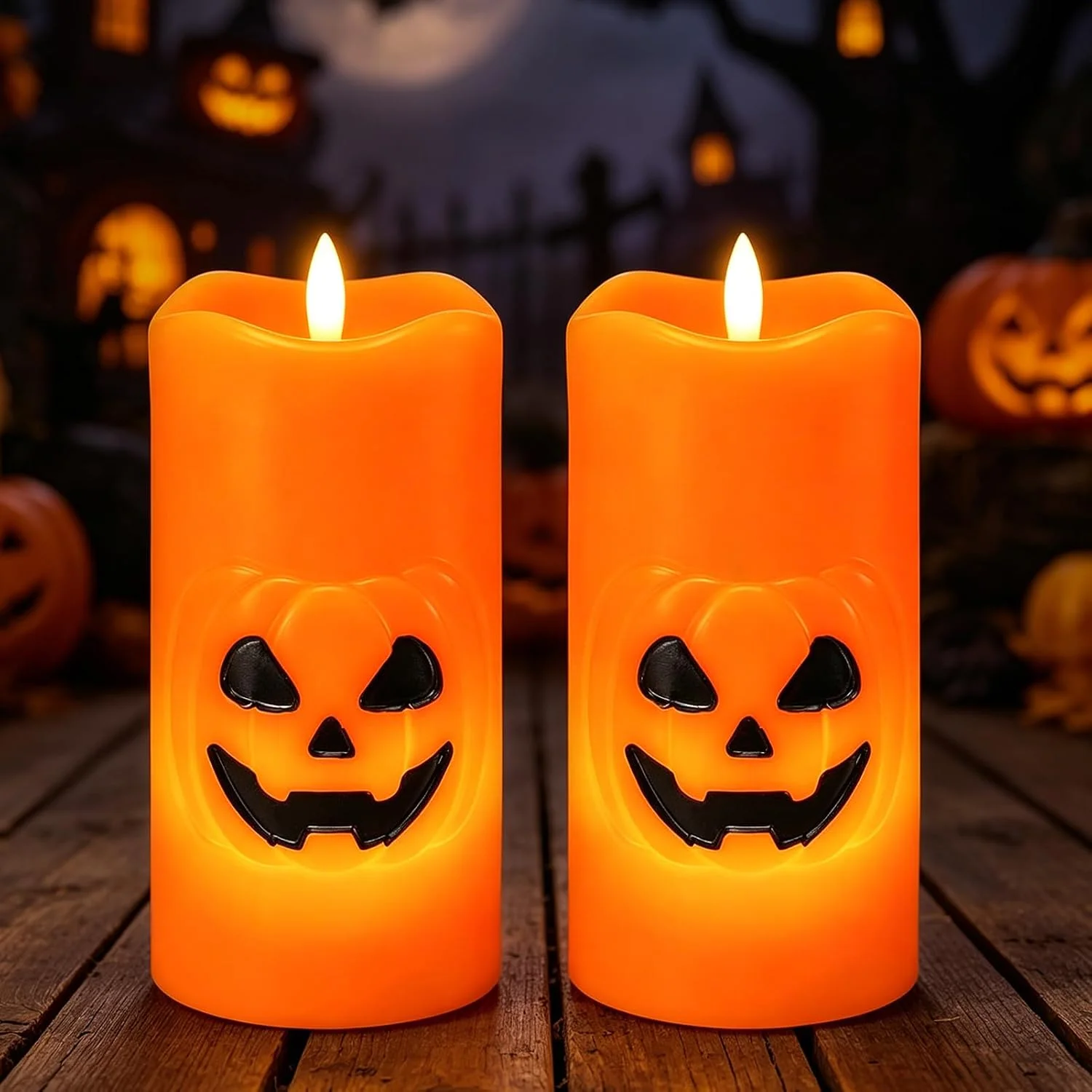 Halloween Ghost Flameless Pillar Candles with Remote Timer, 2PCS - Image 2