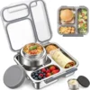 Stainless Steel Bento Box Kids Adult with 7oz Insulated Food Jar, Transparent Lid Metal Lunch Box With Soup Thermal Jar