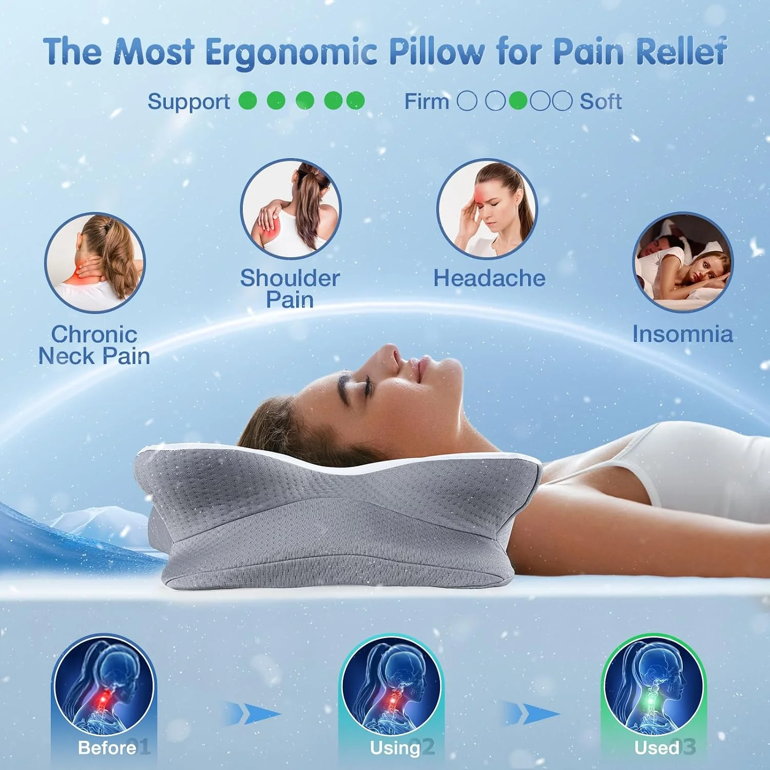 Cervical Neck Pillow Memory Foam, Ergonomic Support Pillow for Side Sleeper - Image 3