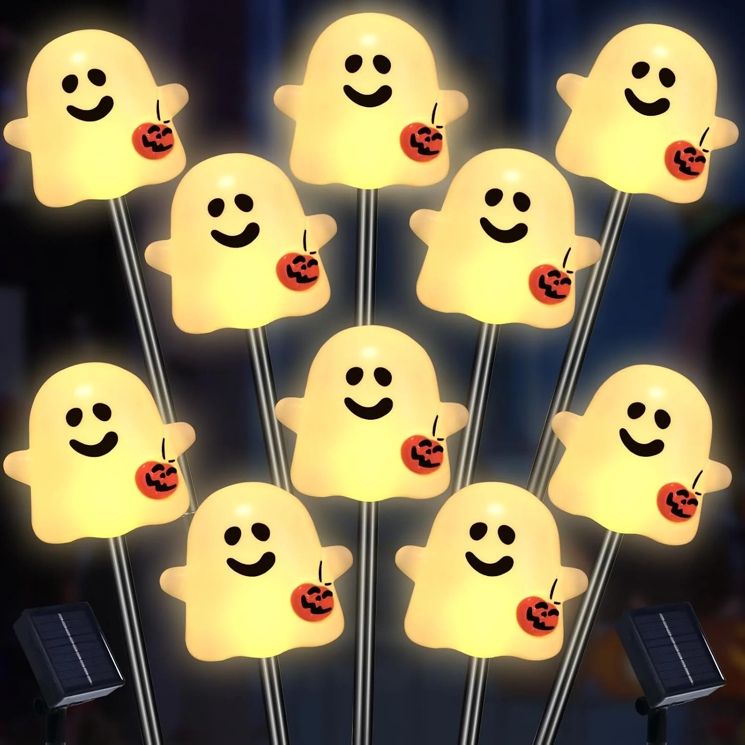 Halloween Pumpkin Stake Lights, Set of 10 Decorative Solar Pumpkin Lights, Waterproof Halloween Decorations for Outdoor Garden and Yard - Image 3