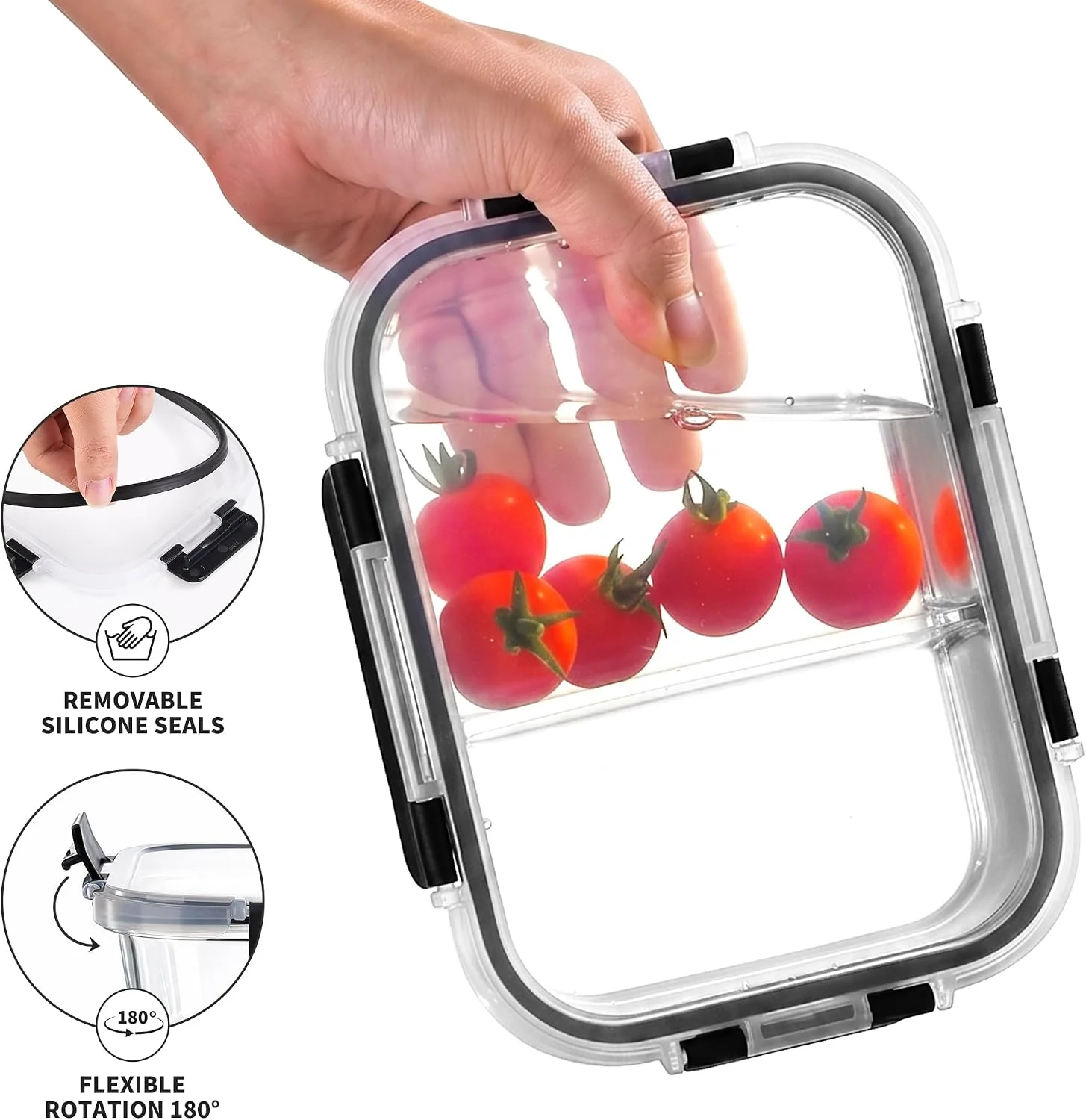 Pack 2 Compartment 36oz Borosilicate Glass Meal Prep Containers with Lids - Image 4