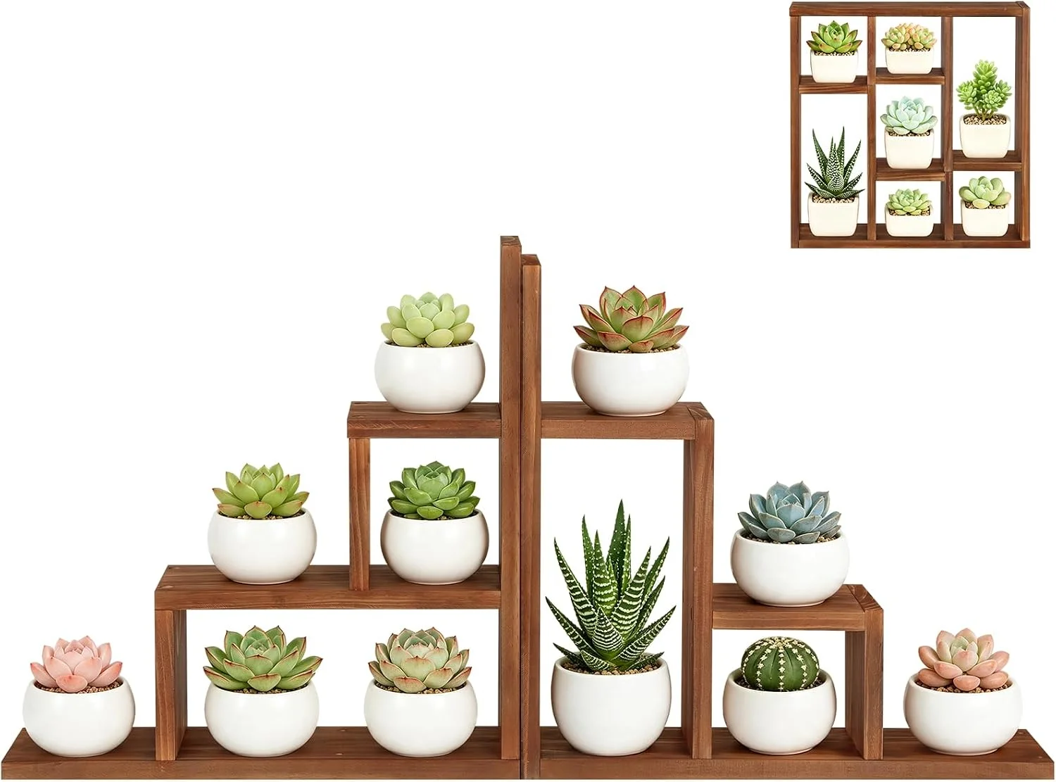 Small Desk Plant Stand 7 Tiers Window Sill Plant Shelf Tabletop Wood - Image 2