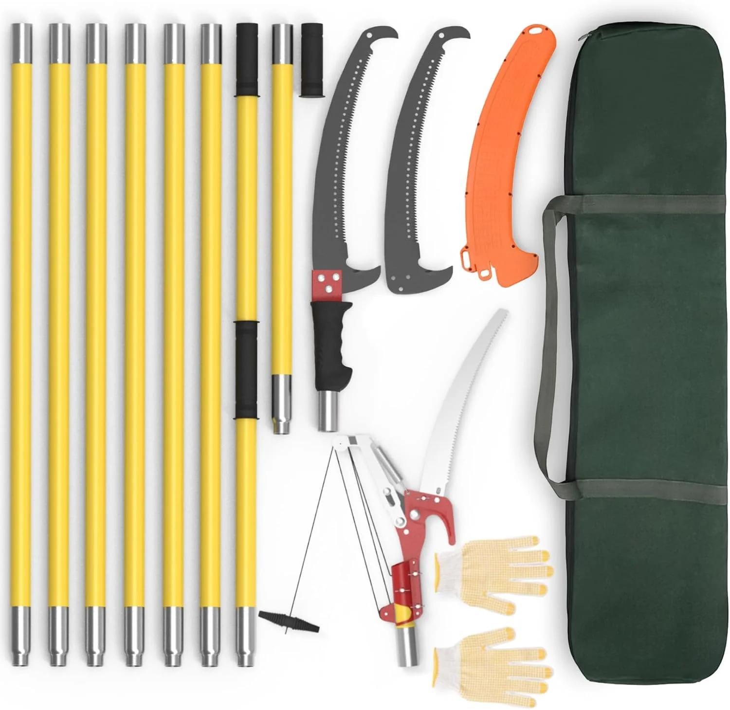 Extendable Long Handle Pole Saw with Blade and Branch Scissors