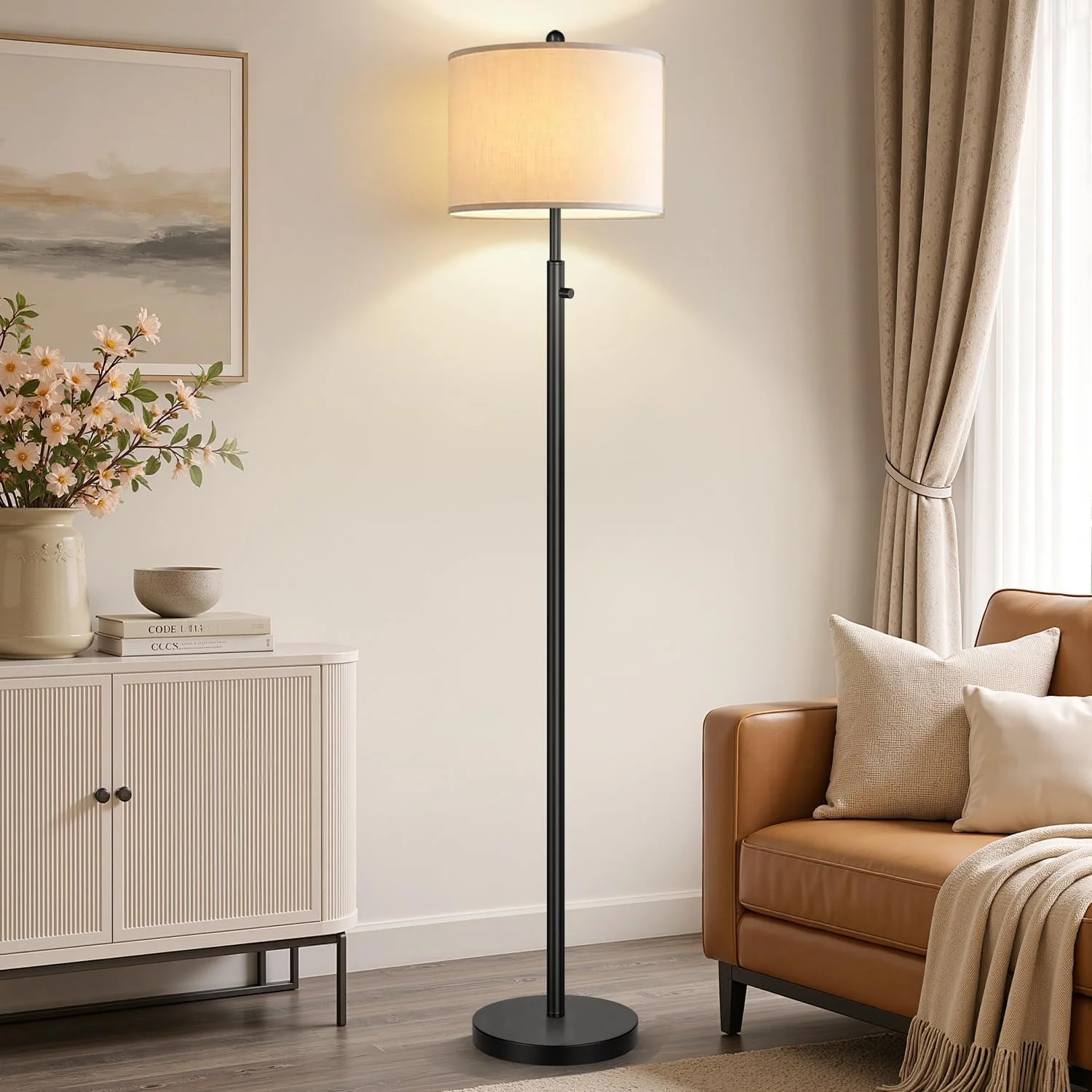Dimmable Gold Floor Lamp, Turkish Marble Base, White Linen Shade - Image 3