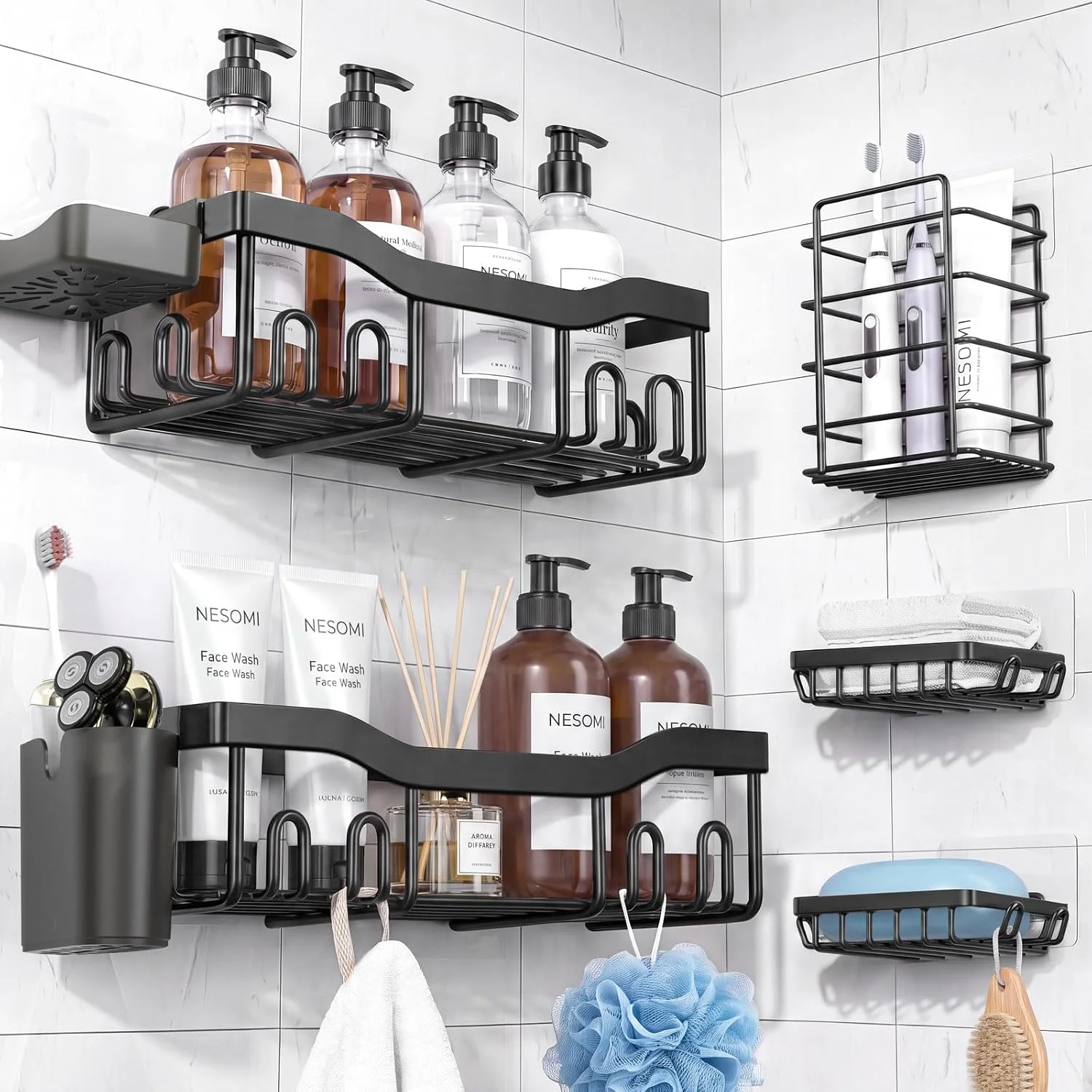 7-Pack Shower Caddy Adhesive, Stainless Steel Shower Organizer Shelf - Image 17