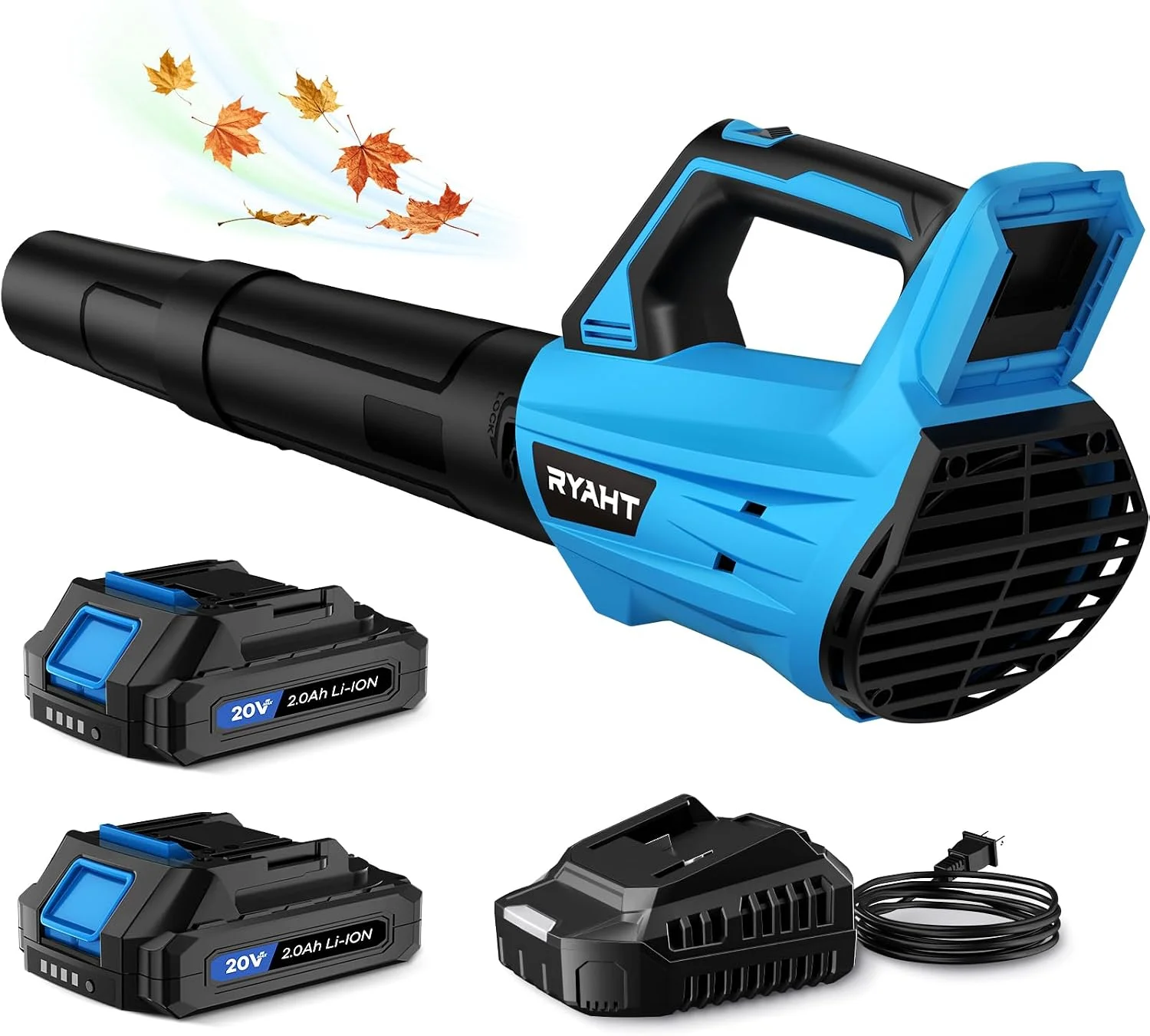 Blower Cordless, Leaf Blower with Battery and Charger - 2 Speed Modes, 2 Batteries, 20V Powerful Lightweight Electric Blowers for Blowing Leaves, Dust - Image 2