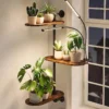 Window Plant Shelves 3-Tier Rotating Plant Stand Industrial Window Plant Shelf Wood