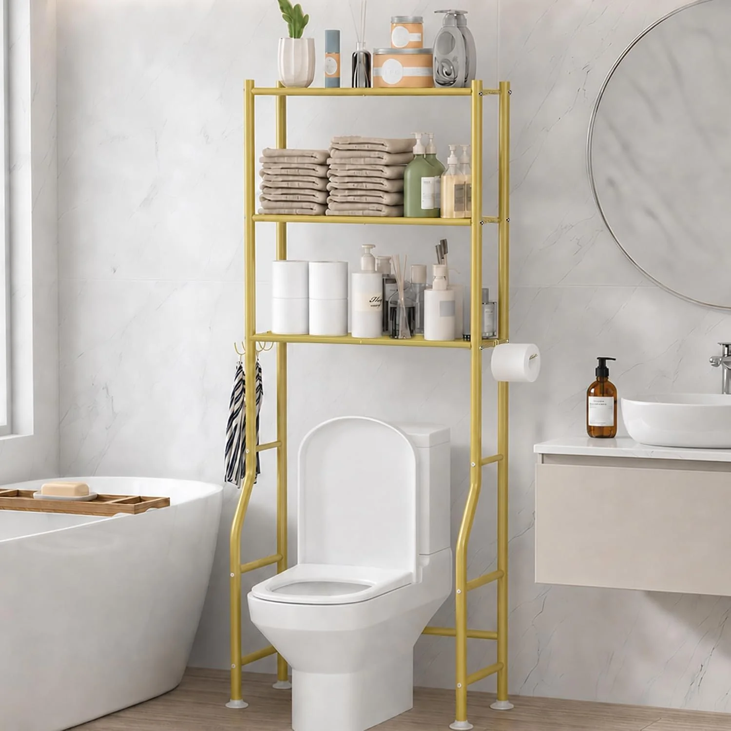 3-Tier Over Toilet Storage, Anti-Tilt, 64 H, Black - Image 2