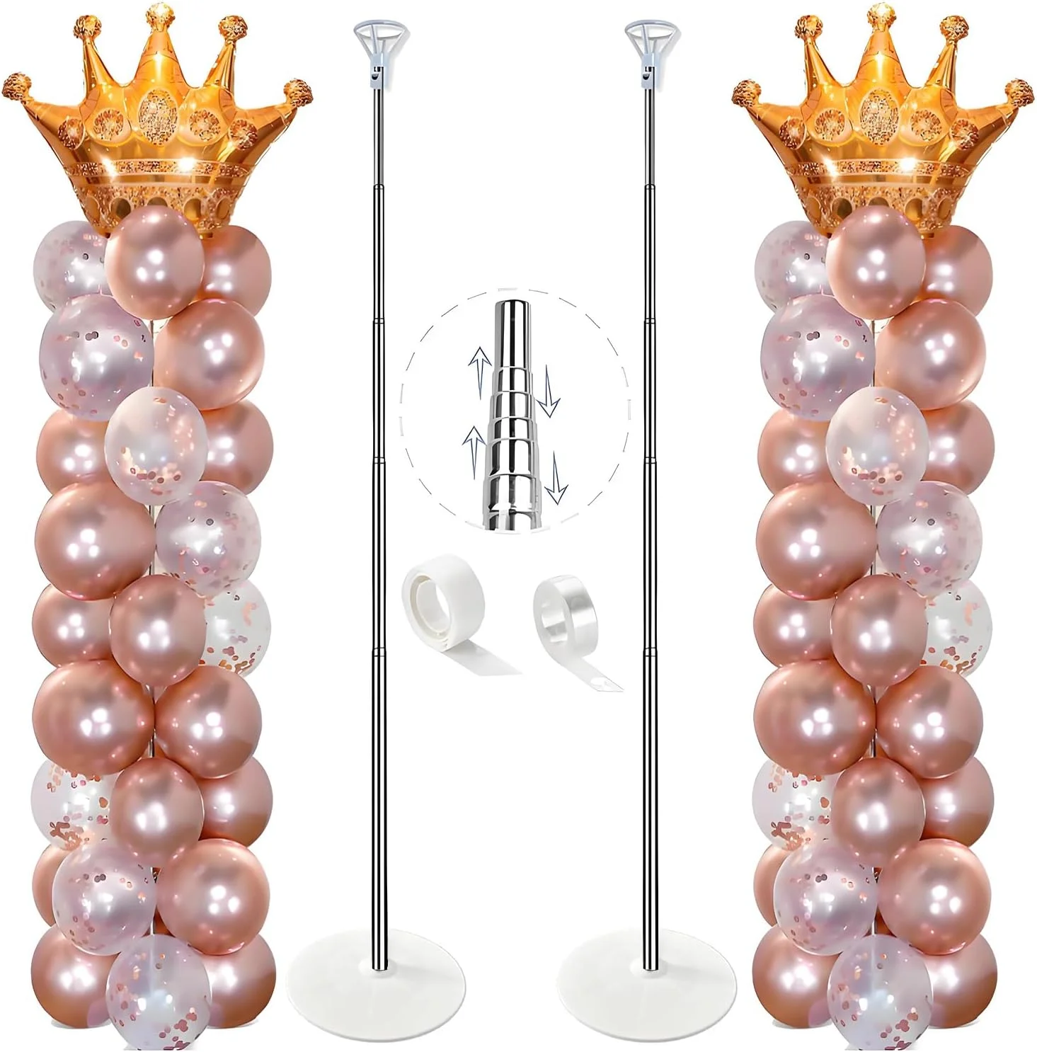 Balloon Column Stand Kit Set of 4, 7ft Height Adjustable Balloon Arch Kit with 2 Ballon Garland Strip, Metal Telescopic Pillar Balloon Stand - Image 2