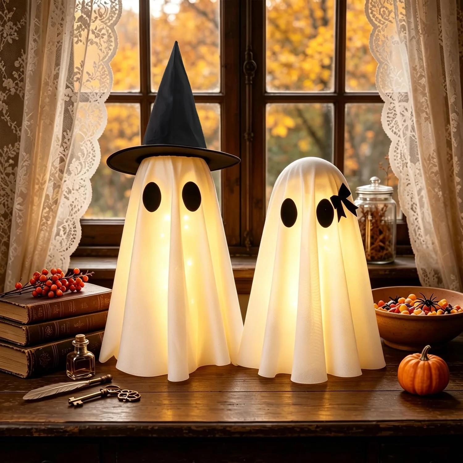 Halloween Decorations Outdoor, Halloweens Party Decoration Indoor, Light Up Spooky Ghost with Remote Control String Lights - Image 2