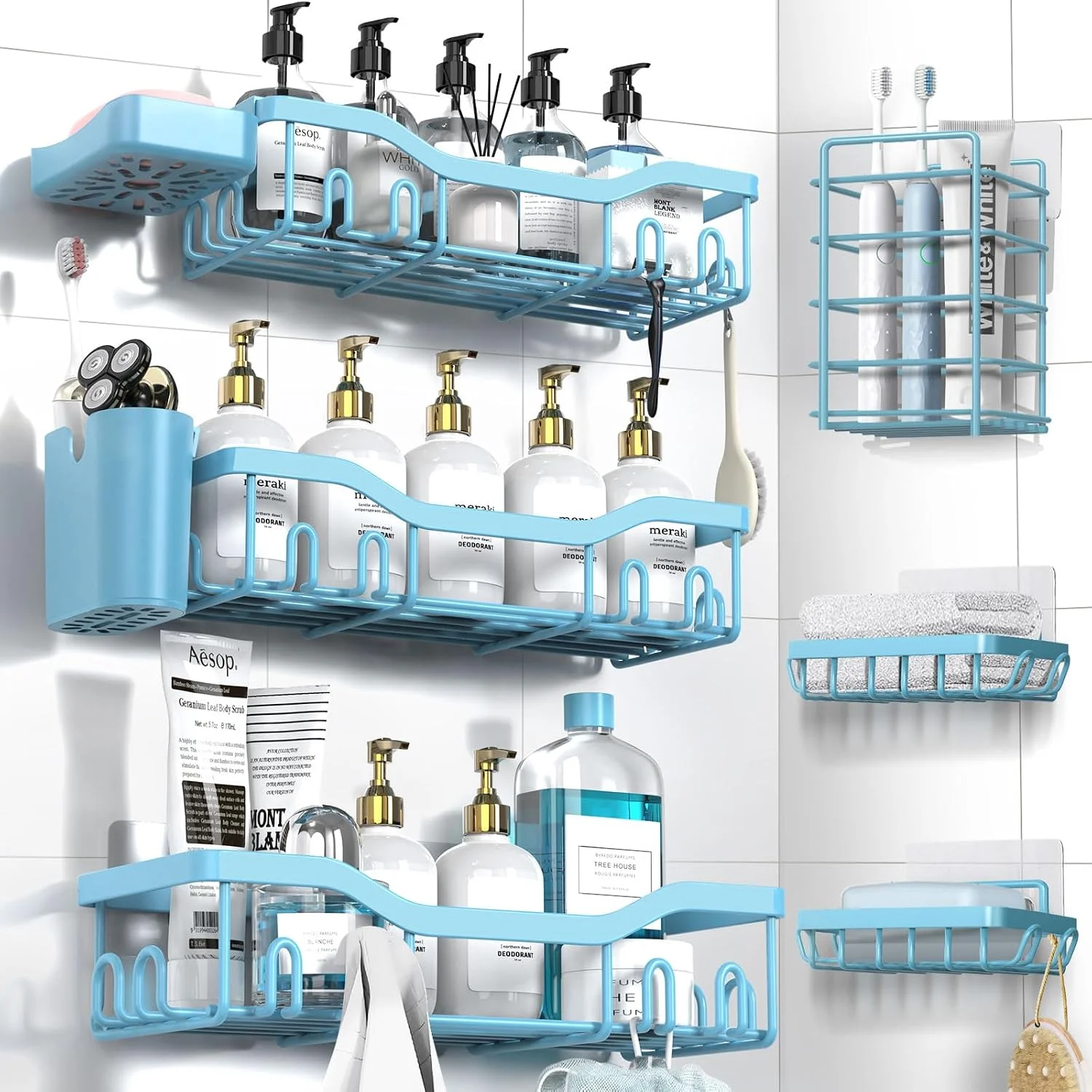 7-Pack Shower Caddy Adhesive, Stainless Steel Shower Organizer Shelf - Image 13