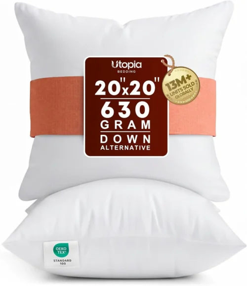 Utopia Bedding Throw Pillows Insert (Pack of 2, White) - 18 x 18 Inches Bed and Couch Pillows - Indoor Decorative Pillow