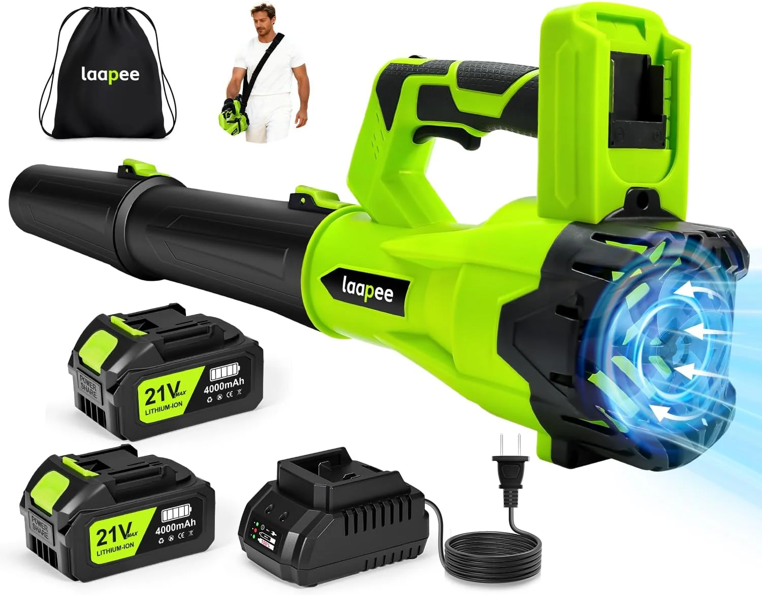 Blower Cordless 650CFM with 2x4.0Ah Battery Powered and Fast Charger - Image 2