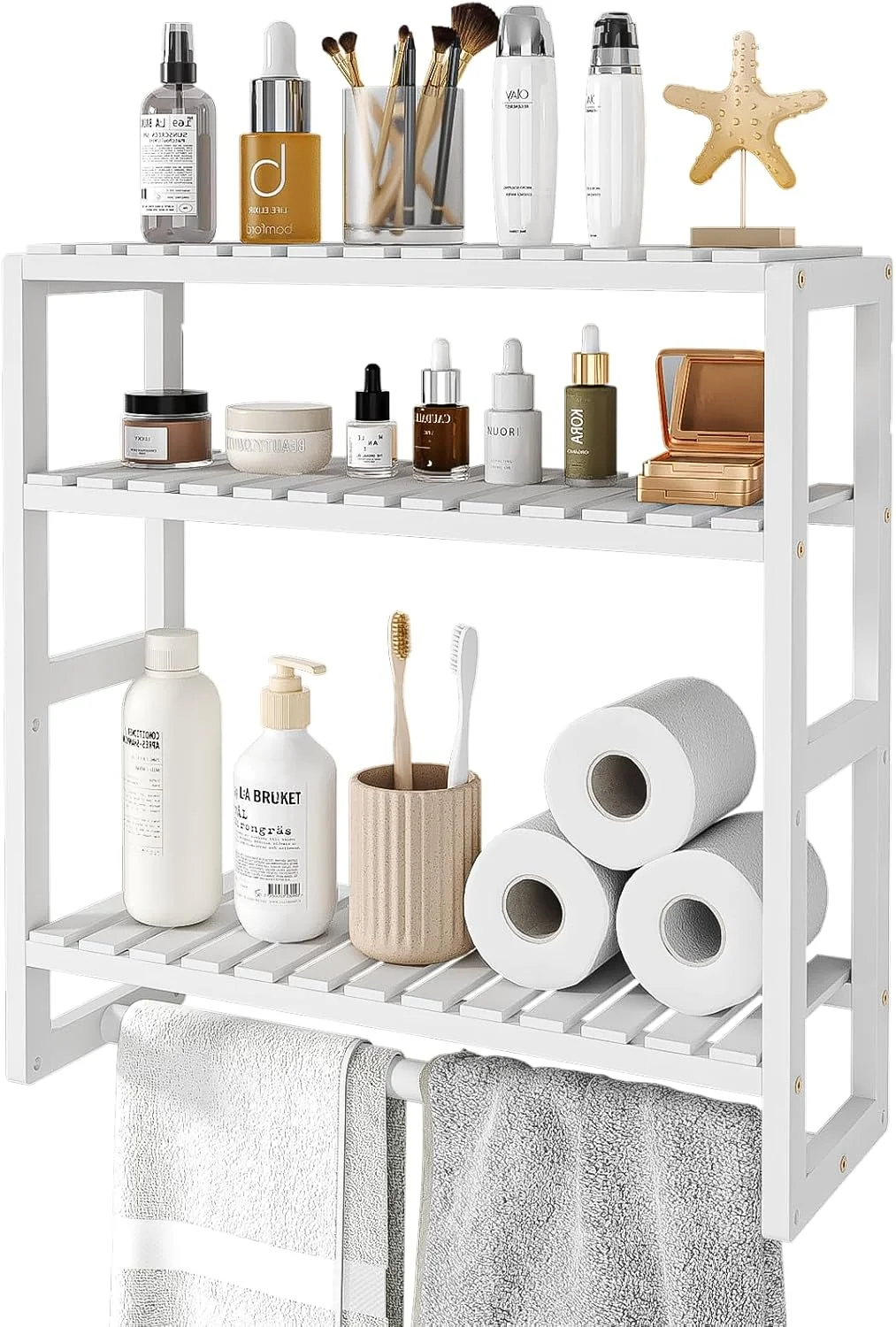 Over The Toilet Storage Bathroom Shelves Wall Mounted 3 Tier Black - Image 4