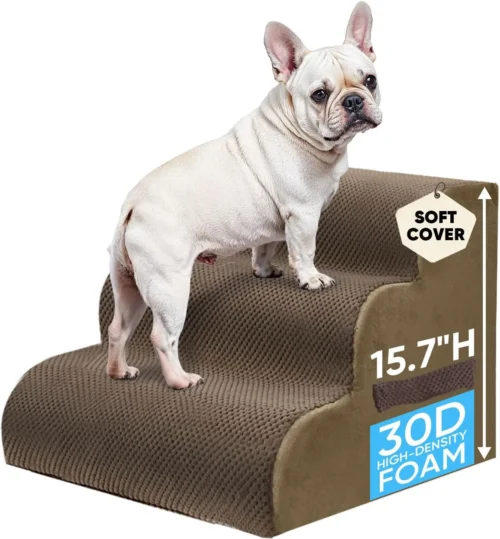 PAWSCRAT 4-Step Pet Stairs for High Beds & Sofas, 19.6''H Dog Stairs, Grey