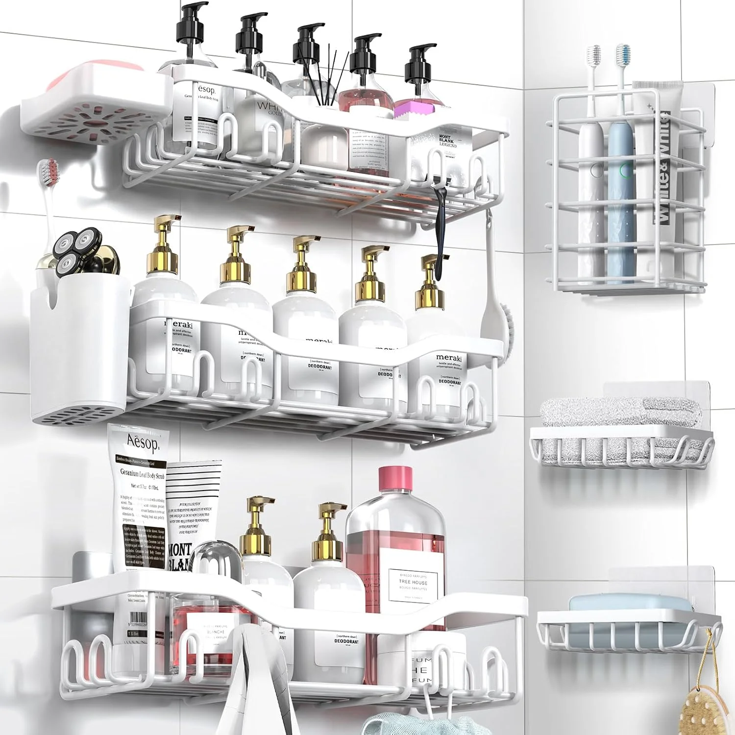 7-Pack Shower Caddy Adhesive, Stainless Steel Shower Organizer Shelf - Image 16