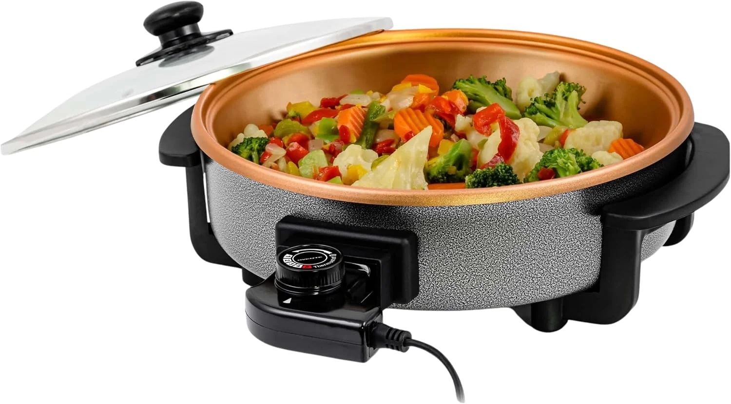 OVENTE Round Electric Skillet, 11.5 Nonstick Frying Pan, Black SK11112B - Image 4