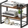 Office Desk Shelf Organizer, Wood Desktop Bookshelf Supplies Storage Rack, Shelf for Top of Desk and Dresser (Black-2 Tier)