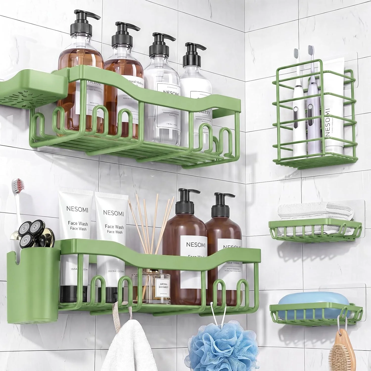 7-Pack Shower Caddy Adhesive, Stainless Steel Shower Organizer Shelf - Image 7
