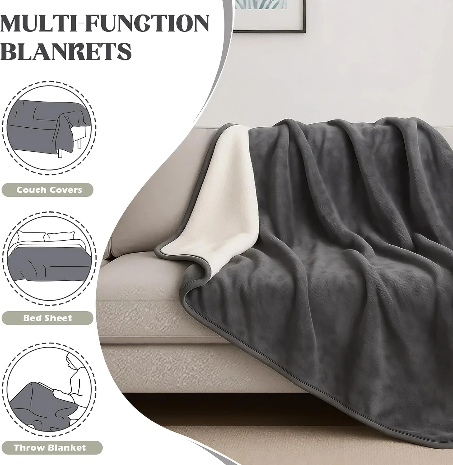 DOVIROS Waterproof Blanket for Bed Intimacy, Love Blanket Waterproof and Stain Proof, Absorbent, Washable Bed Protector for Couples, Liquid-Resistant Throw for Mattress Protection (80x60 Inch, Grey) - Image 3