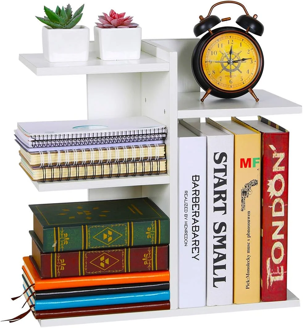 Desktop Bookshelf Freestanding Wooden Countertop Bookcase Accessories Organizer Display Rack Dorm Desk Storage Shelf - Image 2