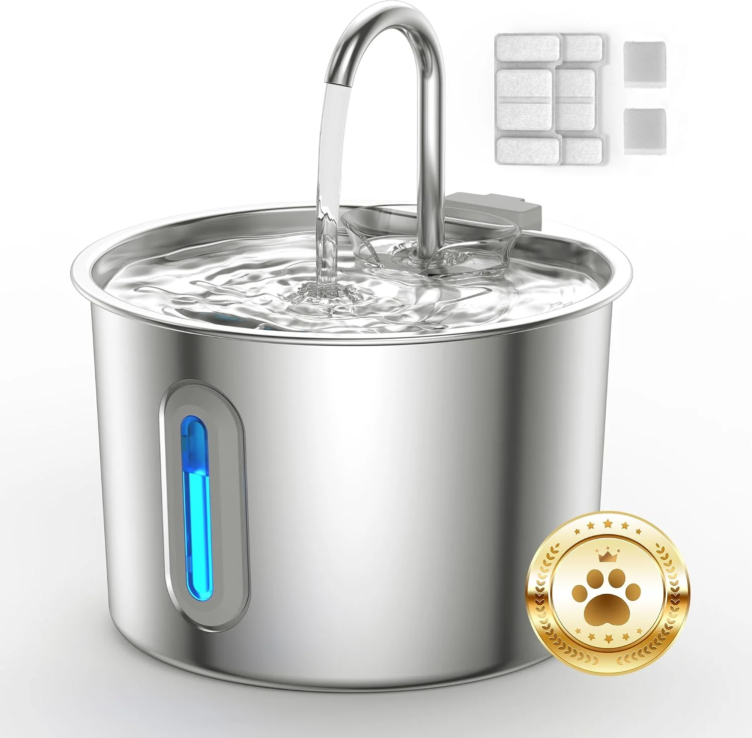 No More Dirty Corners! 2.2L/74oz Stainless Steel Cat Water Fountain with Bar‑Shaped Visual Window & Quadruple Filtration, Ultra Quiet Pump (<25dB) – 7‑Day Fresh Water for Indoor Cats, Small Pets-2+2
