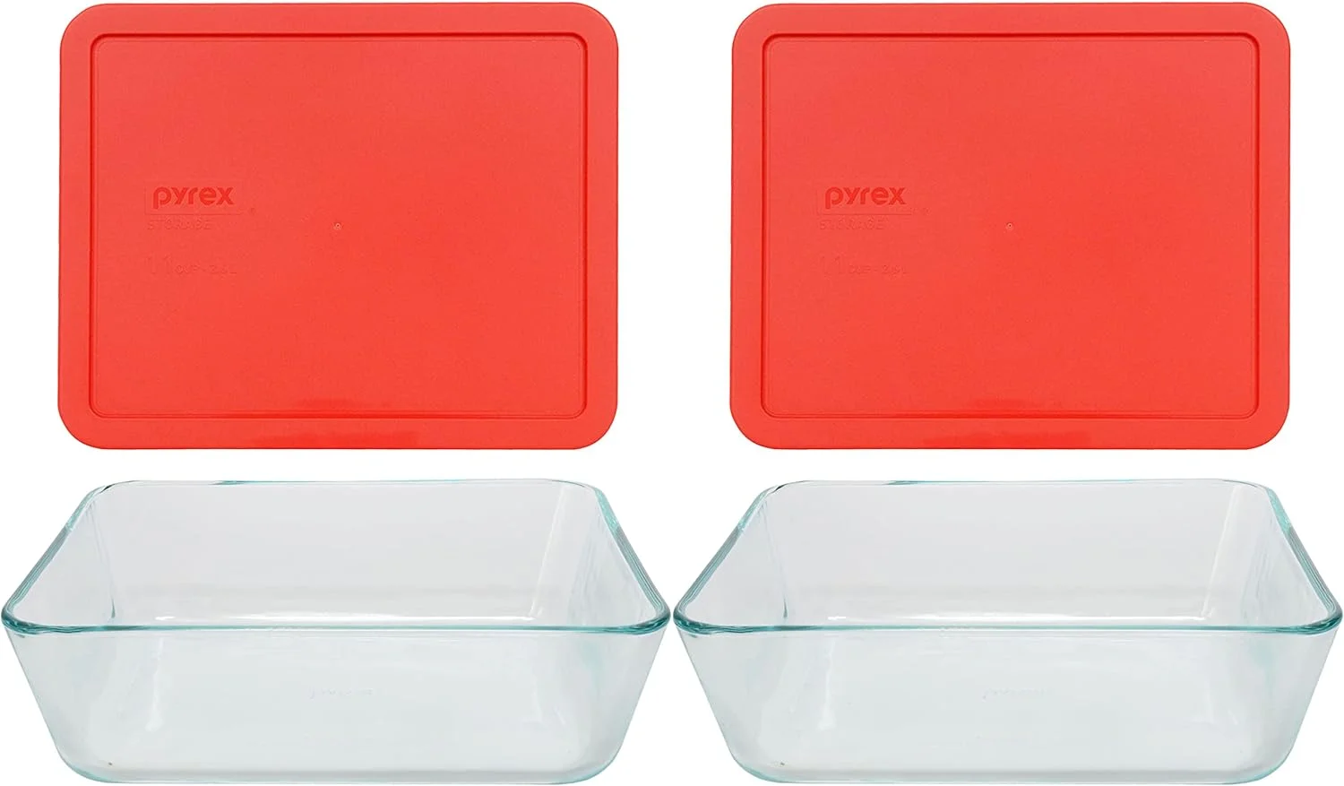 7210 3-Cup Glass Dishes & 7210-PC Red Lids (4-Pack) - Made in USA