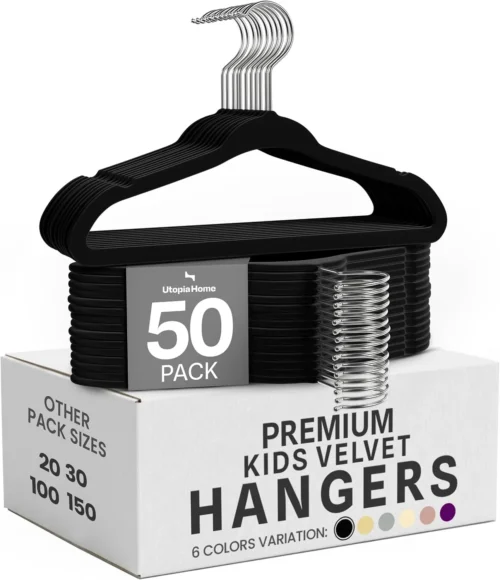Utopia Home Baby Velvet Hangers 50 Pack – Non-Slip Black Hangers