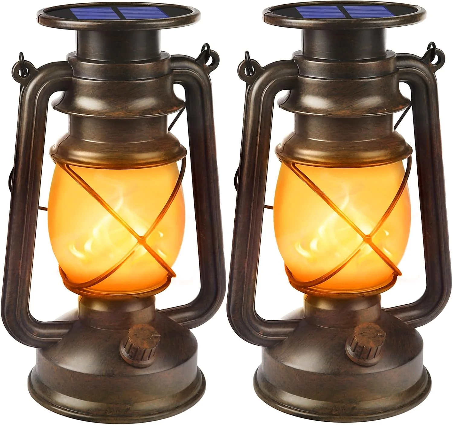 Lanterns Outdoor Waterproof, 2 Pack Bronze Flickering Flame Lights