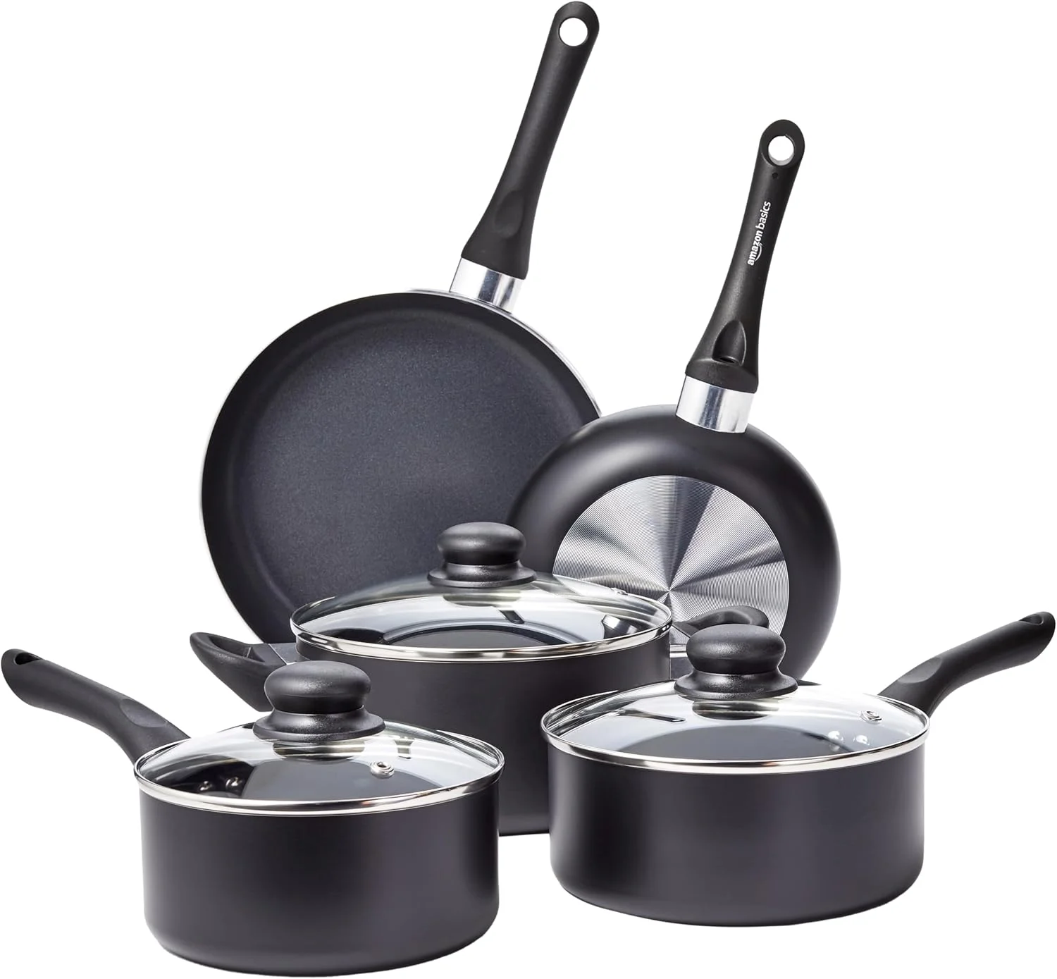 Amazon Basics Ceramic Non-Stick Cookware 8-Piece Set, Pots and Pans, Black - Image 2