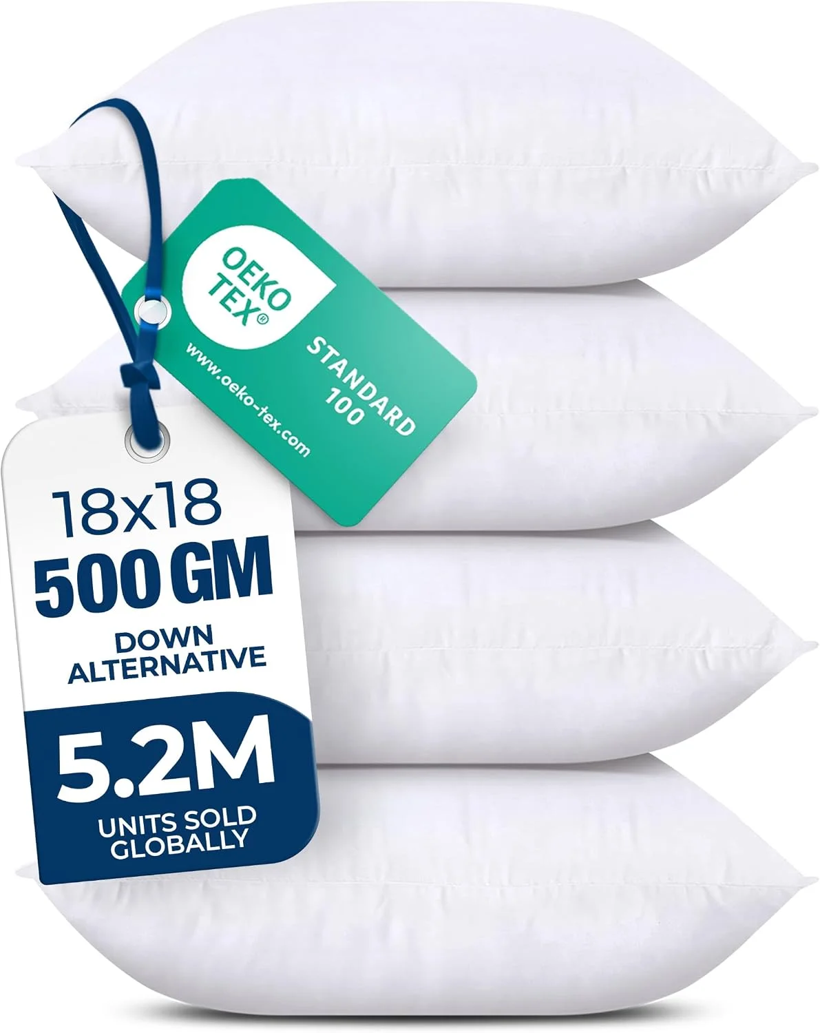 Utopia Bedding Throw Pillows (Set of 4, White) – 18 x 18 Inches Down Alternative Pillows for Bed, Sofa, and Couch - Fluffy Decorative Stuffer Pillow for Indoors & Outdoors - Image 2