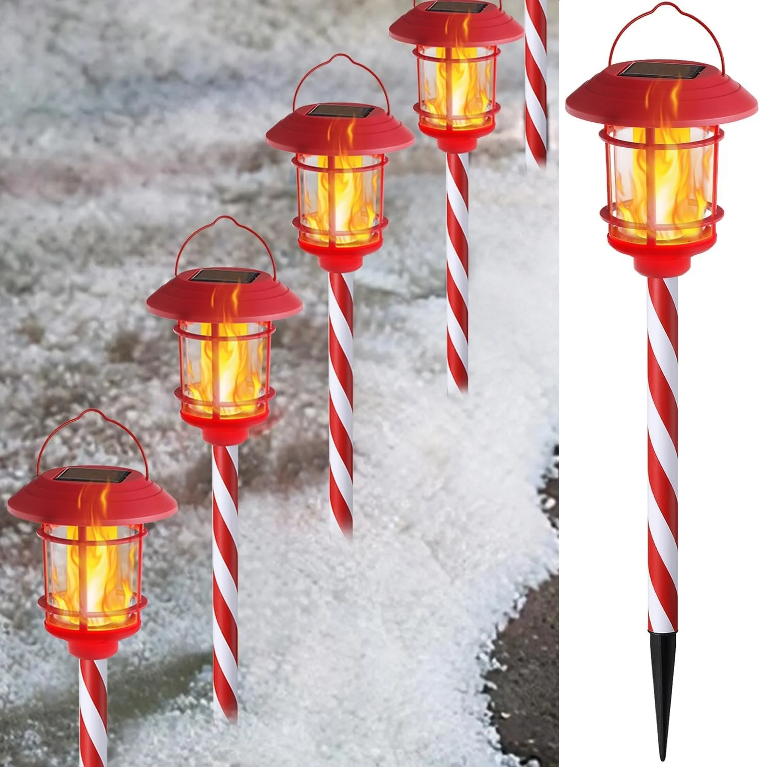 6 Pack Solar Flame Torch Lights Outdoor, Halloween Dual Use Flickering Flame Garden Light, Christmas Hanging Lanterns - Image 2