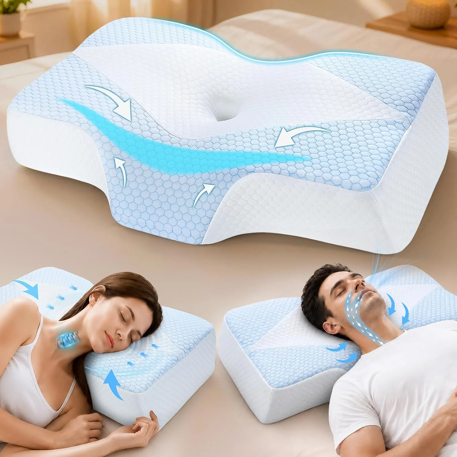 Mkicesky Orthopedic Memory Foam Pillow for Neck Pain, Cervical Neck Support Pillow for Side Back & Stomach Sleepers, Ergonomic Contour Bed Pillow with Cooling Washable Cover - Reading Pillow - Image 2