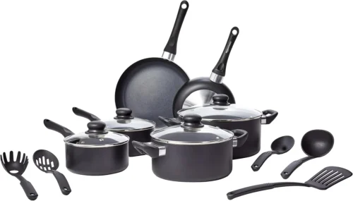 Amazon Basics Ceramic Non-Stick Cookware 8-Piece Set, Pots and Pans, Black